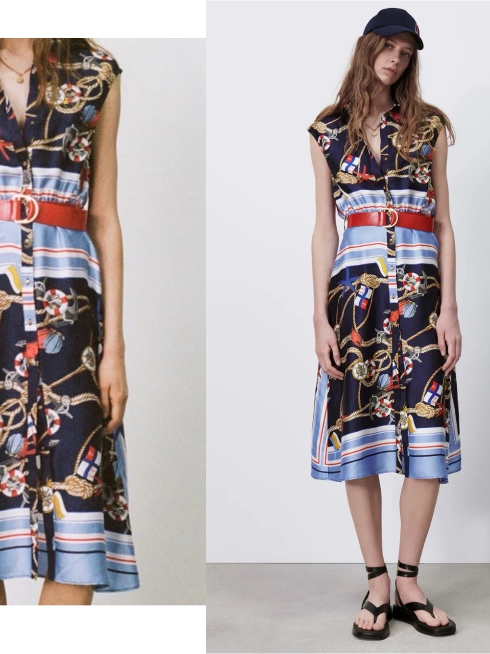 Zara Nautical Print Shirt Dress ( belt not included)